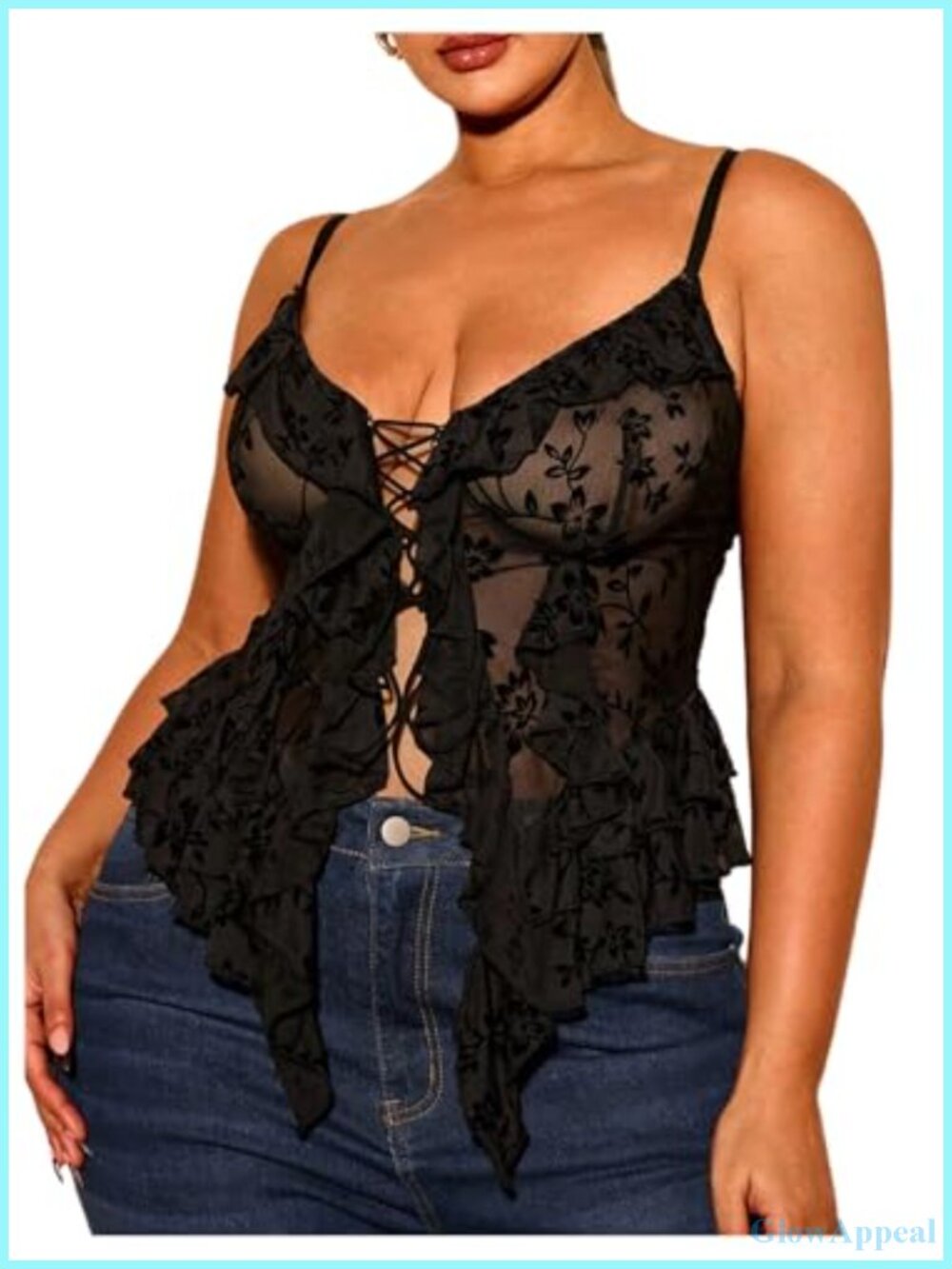 Plus Size Asymmetrical Cami Top Spaghetti Strap Sheer Y2K Going Out Tank